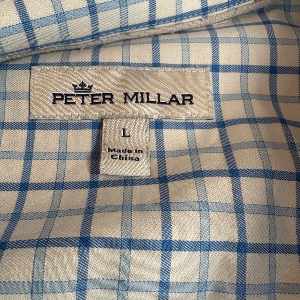 Peter Millar‎ Tettersall Check Long Sleeve Button Down White Blue Preppy Sz L - Picture 7 of 9